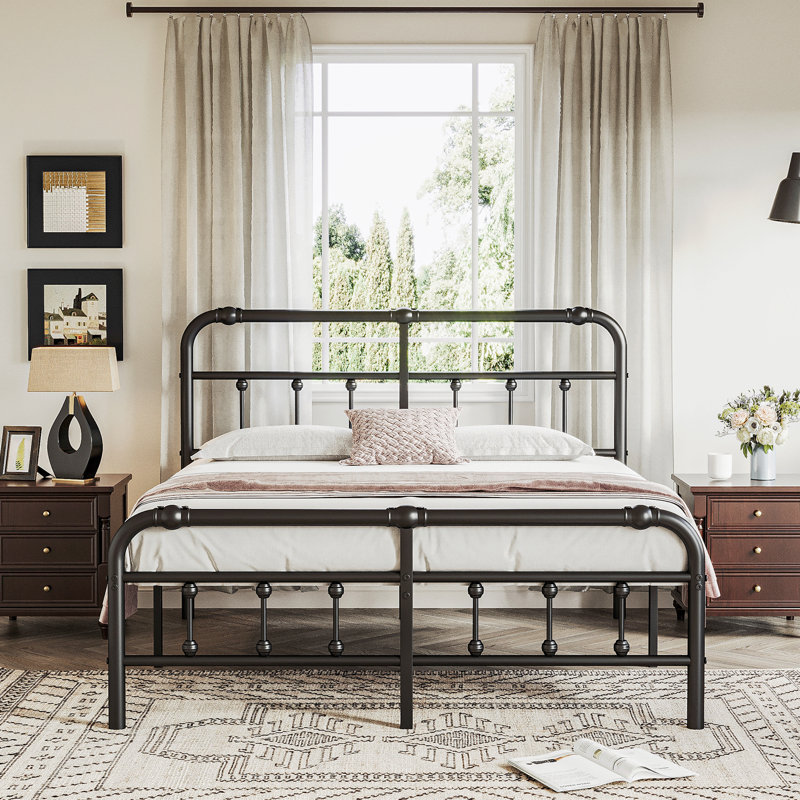Williston Forge Ashwyn Anti Sway Design High Load Capacity 14 Inch High Iron Bed Frame With Headboard Reviews Wayfair